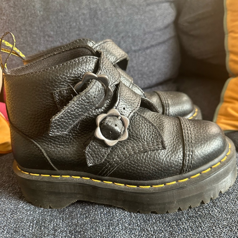 Black Platform Doc Martins with Flower Buckles - Picture 2 of 5